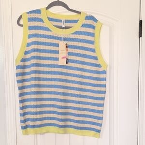 Striped Blue and Yellow Sleeveless Top